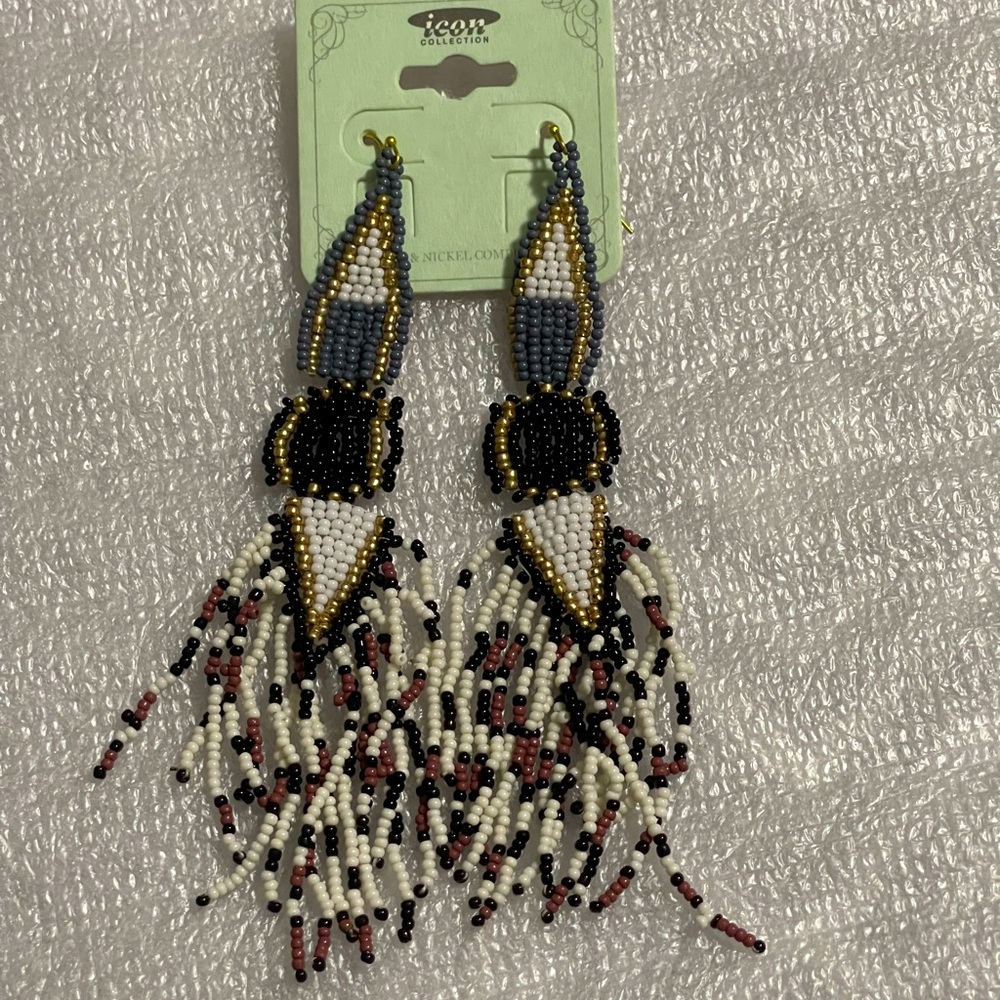 Handmade in India Beaded Dangly Cheetah Print Earrings